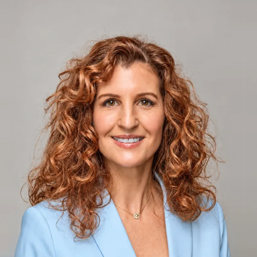 Natalie Schreurs, Partnerin bei Die Hotelspezialisten, im hellblauen Blazer