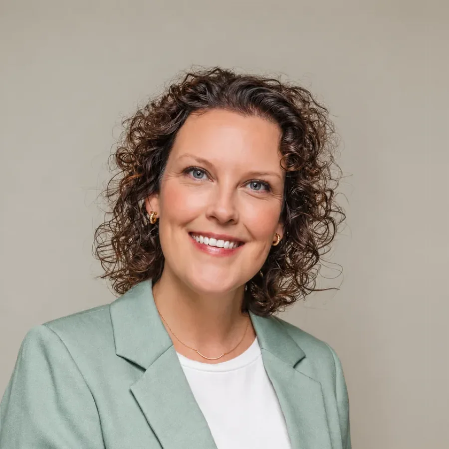 Vanessa Jordan, Head of Project Management bei Die Hotelspezialisten, im mintgrünen Blazer